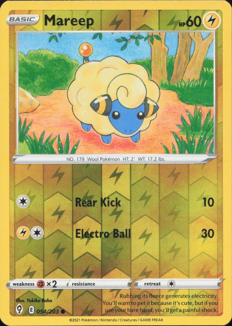 Mareep 054/203 COMMON REVERSE HOLO Evolving Skies Pokemon Lightly Played