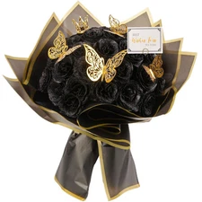 Black Glitter Roses Bouquet 30 Pcs DIY Fake Flowers Bouquet Everlasting Shiny