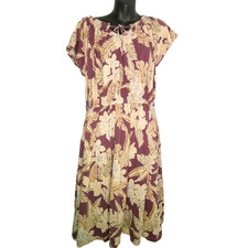 Chaps Short Sleeve Maroon, Tan Tropical Mid Vacation Dress Fit/Flare Women's 1x