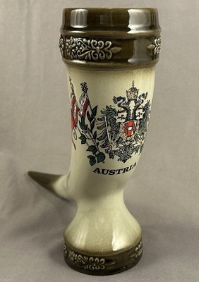 VTG  King 8 Austria Hand Painted Ceramic German Drinking Horn 24oz
