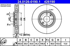 2x ATE Bremsscheibe 24.0126-0190.1 für PEUGEOT 208 1 2 2008 VTi GPL PureTech 100