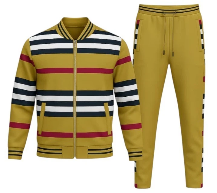 Men’s Casual Straight Leg Designer Printed Jacquard Full Matching Set (5038)