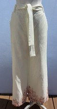 Elie Tahari Linen Blend Floral Hem Print Cream Belted Pants Size 6