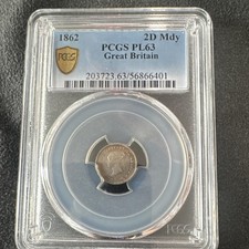 England 1862 Maundy 2 Pence (2D) Silver 0.925 KM#740 PCGS PL63