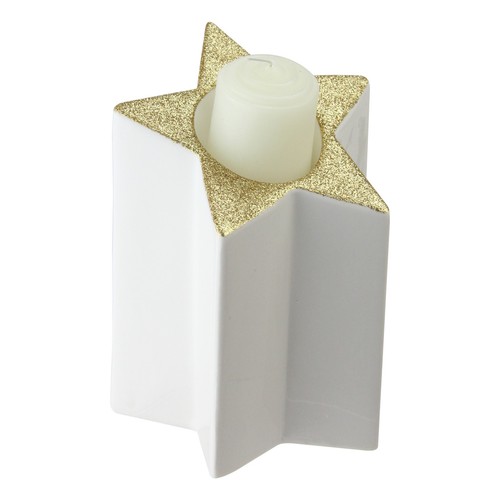 Northlight 6.25" White Gold Colored Star Shaped Glitter Tea Light Candle Holder