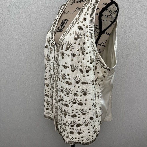 Chico's Trinket Olivia Weste Creme Perlen Nieten Pailletten Artsy Boho Gr. 3 XL - Bild 8 von 16