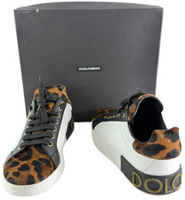 DOLCE & GABBANA Portofino Leopard Print Calf Hair Leather Me's Sneaker 41-8 US