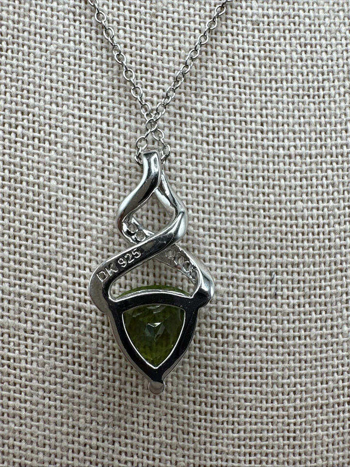 Sterling Silver Natural Green Peridot & White Zircon Sterling Silver Necklace - Image 2 of 4
