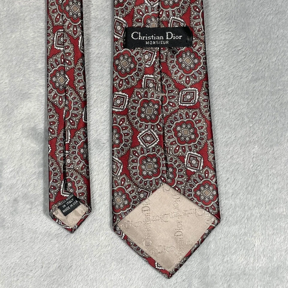 Corbata Christian Dior Monsieur roja floral de seda para hombre vintage EE. UU. 3,5X57 Foto 3 de 4