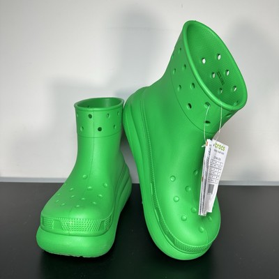 NWOB Crocs Classic Crush Waterproof Green Grass Rain Boots Spring Size W 10 M 8