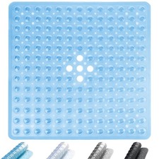 Image of Square 53x53cm Soft Rubber Bath Mat - Non-Slip, Machine Washable and Blue