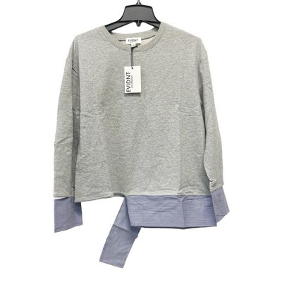 Evidnt Los Angeles for Anthropologie Gray Heather Blue Striped Detail Sweater M