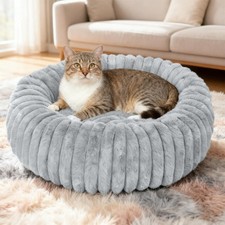 Washable Small Cat Dog Bed,Calming Anti Anxiety 20"L x 20"W x 6"Th, Grey