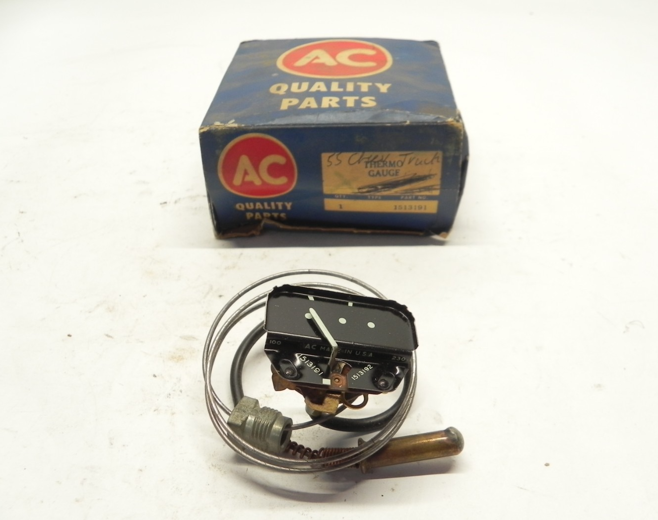 VINTAGE 1955 CHEVROLET TRUCK AC BRAND TEMPURATURE GAUGE THERMO W/BOX GM #1513191
