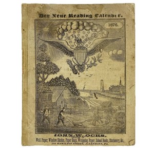 Antique 1876 German Written Reading Calendar Almanac Booklet Farmers Almanac PA