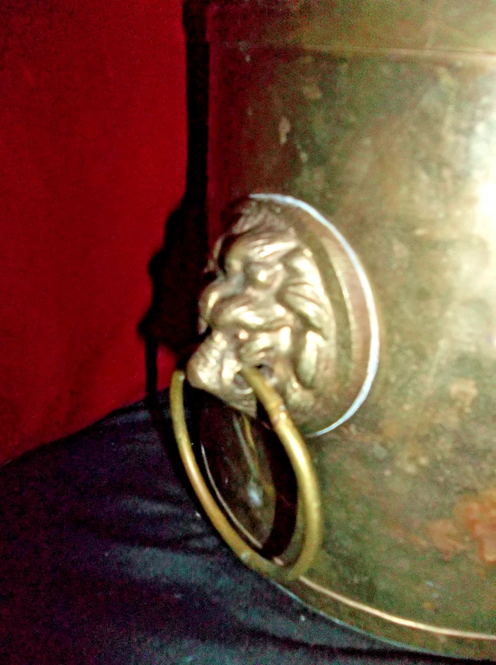 Antiguo carrito de té anglo indio ovalado de latón acentos de bellota y cabeza de león Foto 3 de 4