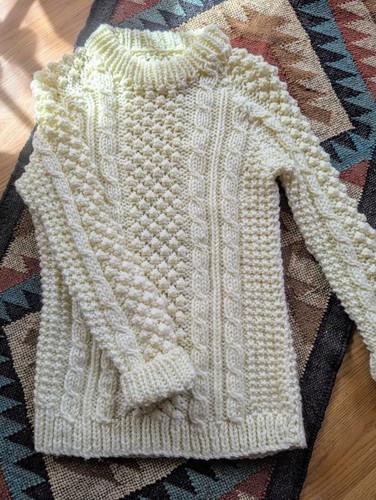 VINTAGE RETRO SWEET CREAM CABLE KNIT HAND KNITTED JUMPER/ SWEATER S 8 10 - Picture 2 of 4