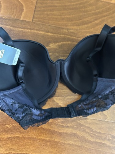 Sujetador con aros Wacoal 32G Lace Affair negro y lila púrpura floral nuevo con etiquetas - Imagen 11 de 11