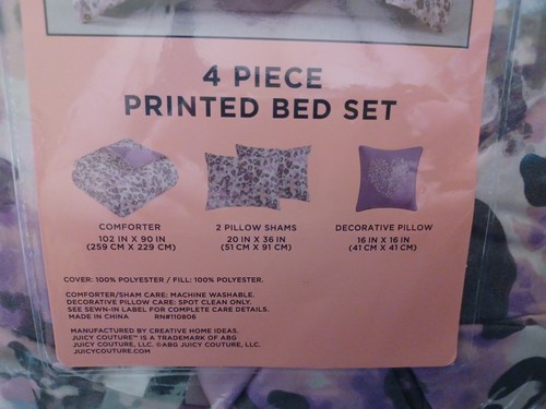 Juicy Couture 4 piece KING Comforter Set Lilac/Pink/Grey/White Cheetah Print - Picture 5 of 5