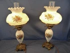PR Vintage FENTON / LG WRIGHT MILK GLASS WILD ROSES TABLE Lamps 20"
