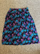 Vintage Dark Floral Midi Skirt M Black Purple Witchy Cottagecore 90s Soft Goth