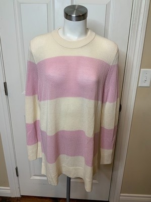 Akris Punto Cream & Light Purple Loose Knit Virgin Wool Sweater, Size 6 | 38