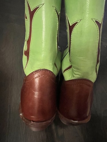 Women’s Western Boot Boulet Cowboy Boots Green Inlays Size 6 - Picture 9 of 17