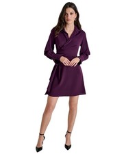 DKNY Womens Petite Collared-V-Neck Long-Sleeve Dress XD4G2C86 Raisin Purple 12P