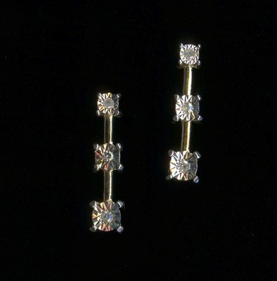 Neu 10K 1,77 Gramm massives Gelbgold Diamant drei Steine vergangene Zukunft Ohrringe (PL