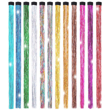 19.7 Inch Clip in Hair Fairy Tinsel Kit Clips Clip on Glitter Hair Tinsel Extens