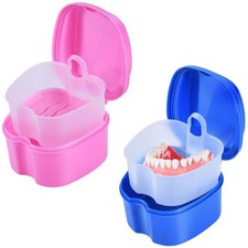 KISEER 2 Pack Colors Denture Bath Case Cup Box Holder Storage Blue and Pink