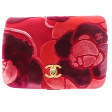 CHANEL Camellia Flap Shoulder Bag Red Velvet