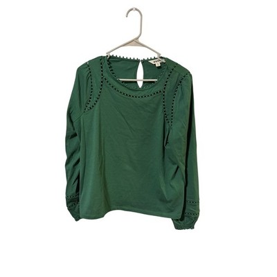 Boden Green Cotton Bobble Trim Long Sleeve Blouse Top T1728 US 12 UK 16