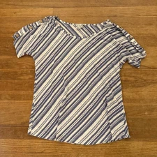 Naif white blue striped short sleeve T-shirt size medium M b30
