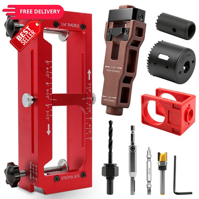 ALL-IN-ONE Door Hinge Jig, Lock and Latch  3.16''W x 8.65''L, Red