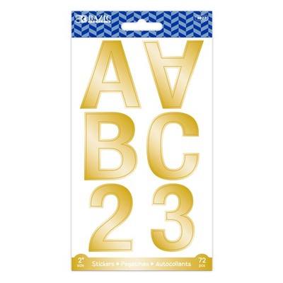 BAZIC Gold Metallic Alphabet & Number Stickers, 2'', 72 Pack