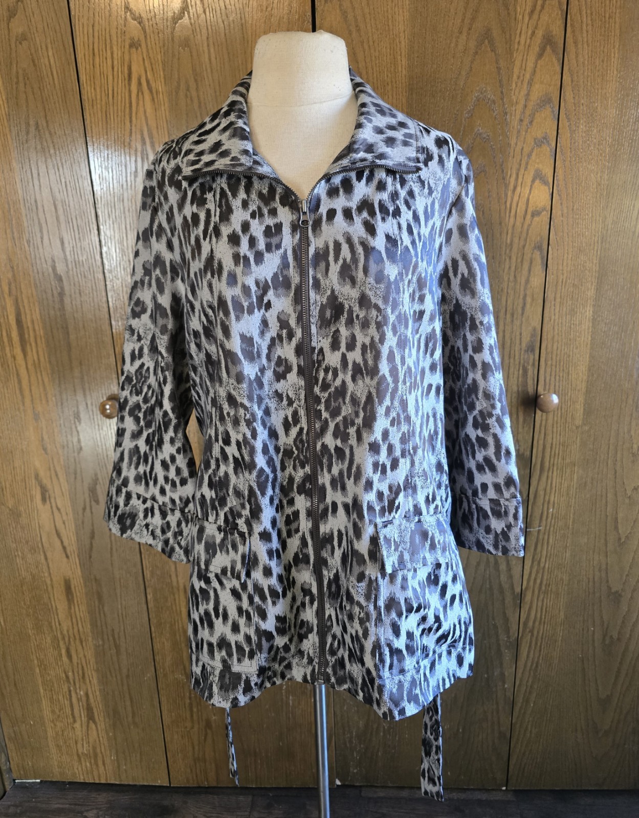 Ruby Rd. Gray Black Leopard Belted Unlined Jacket… - image 9