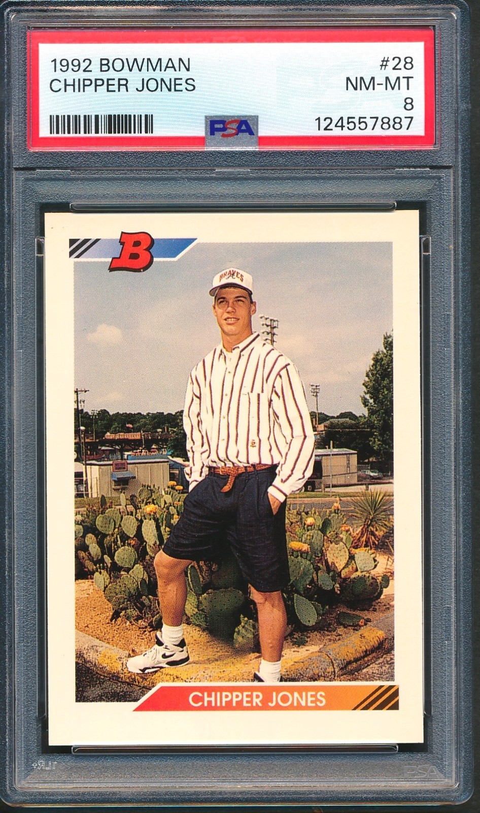 1992 Bowman #28 CHIPPER JONES Rookie RC ~ PSA 8