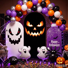 Halloween Arch Backdrop Cover Scary Pumpkin Backdrop Photo Background Decor