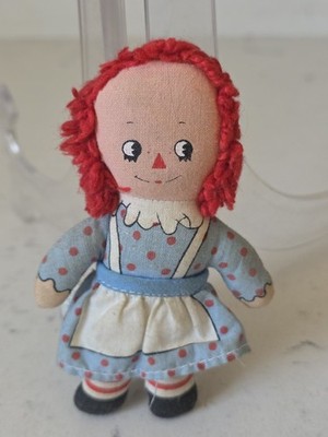 Vintage Raggedy Ann Miniature Doll Knickerbocker 4.5'' Smile Face Apron Rag Doll