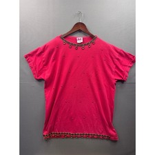 Fast Fashion of California Vintage Hot Pink Studded Charm Embellished Tee OS