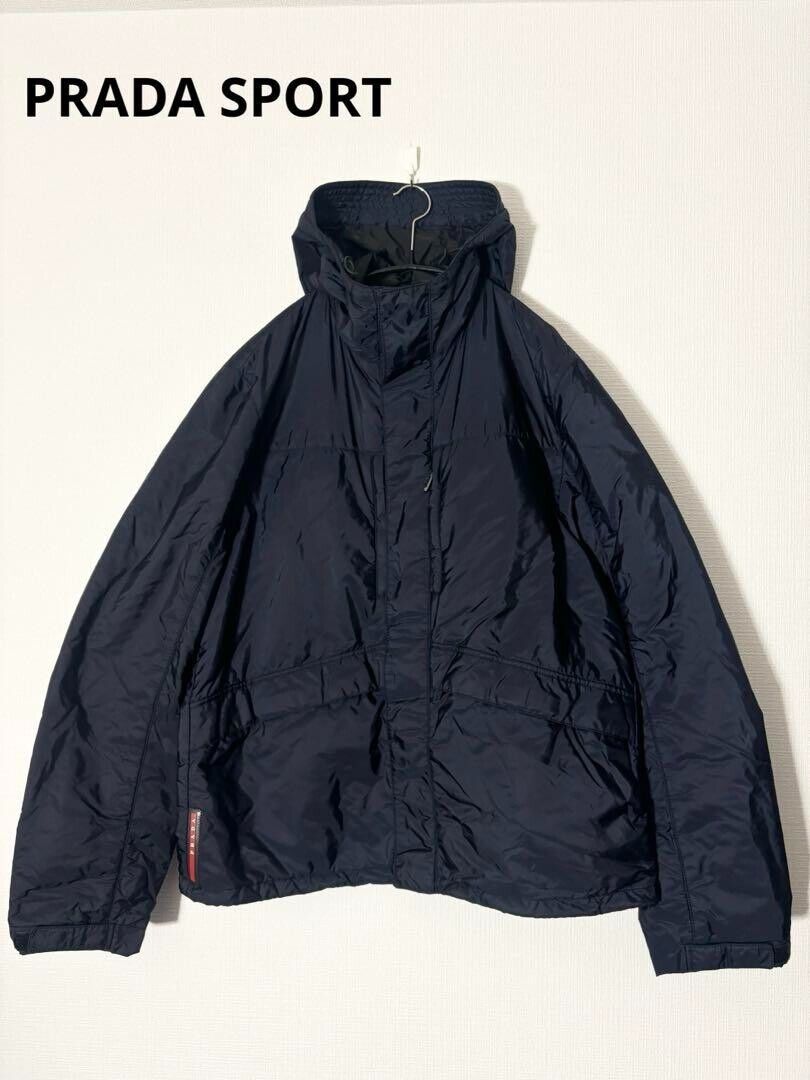 PRADA Sport Padded Hooded Nylon Jacket Navy Vintage Size 50 PRADA Sport Padded Hooded Nylon Jacket Navy Vintage Size 50