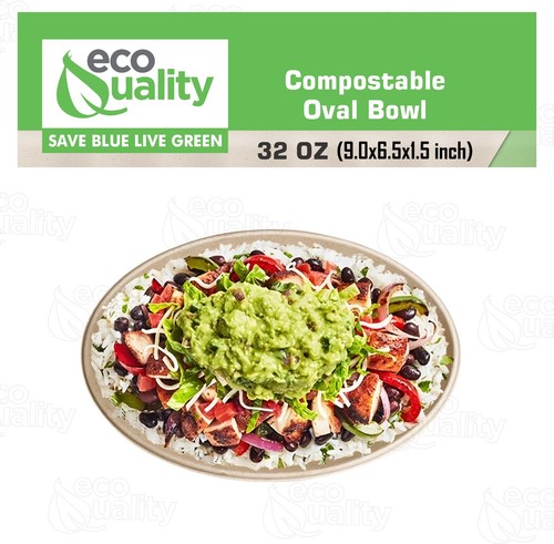 32oz Oval Compostable Paper Bowls Heavy-Duty, Eco-Friendly Natural Bagasse 500pc - Bild 4 von 11