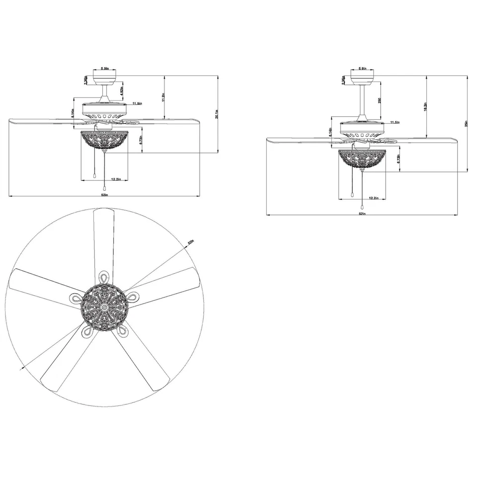 Gliska Rustic Bronze 5-blade Lighted Ceiling Fan with Crystal Shade with Remote - Image 3 of 4