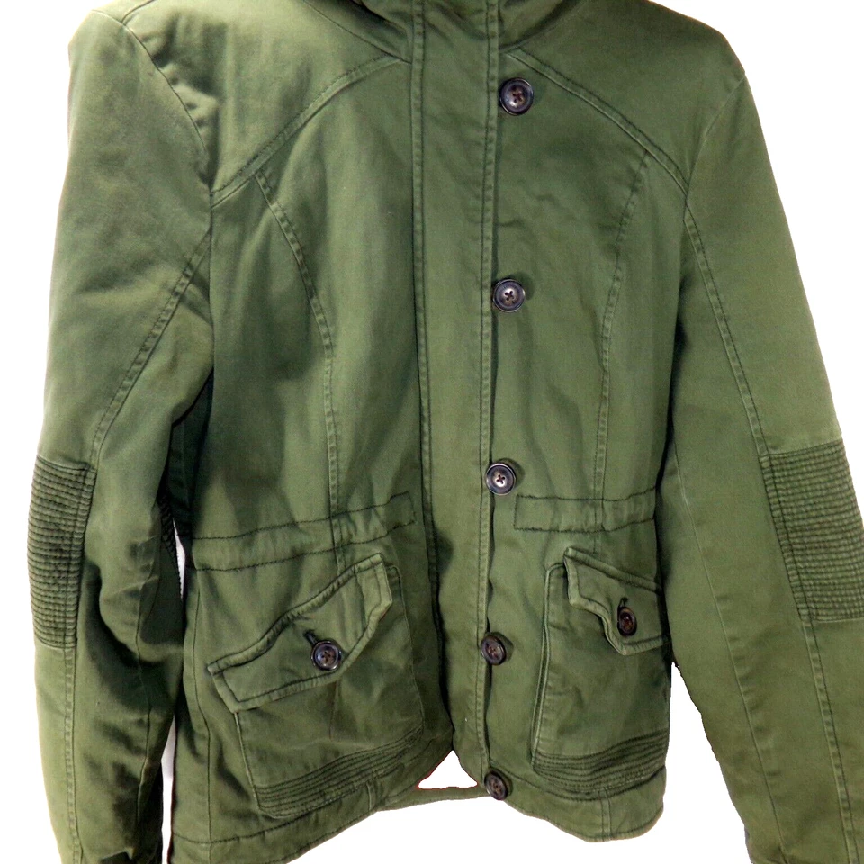 Abrigo Hollister con Capucha Mediano Caqui Verde Forrado Piel Sintética Forrado Capucha Desmontable Foto 4 de 4