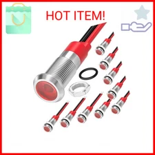 DaierTek LED Indicator Light 12V Red LED 6MM Metal Waterproof 12 Volt Indicator 