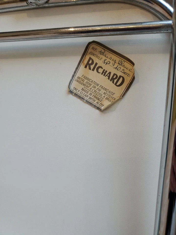 Desserte De Bar Table D'appoint A Roulette Vintage Blanc Chromé Richard Pliante  - Photo 3/4