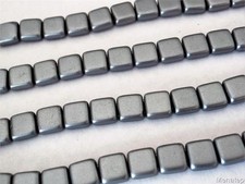 25 6x6x3mm CzechMates Two Hole Tile Beads: Pearl Coat - Silver