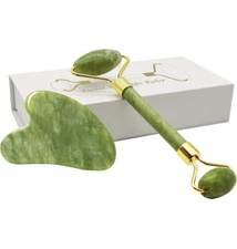 NEW Jade Face Roller Tool and Gua Sha Set Massage Improves Puffiness