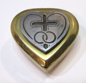 Vintage Pewter Brass Heart Shape Christian Marriage Cross Wedding Ring Saver Box
